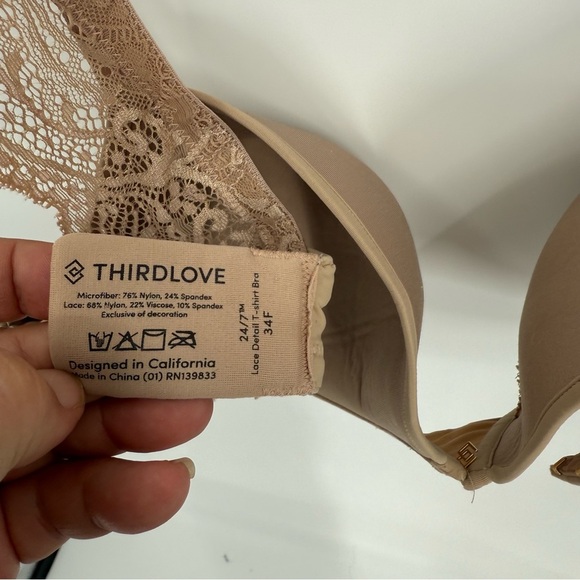 ThirdLove Lace Detail Bra Size 34F Tan Underwire T-shirt 24/7 Back Closure - Picture 6 of 7